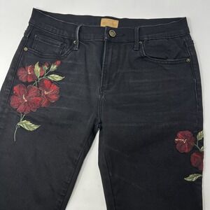 Driftwood Jackie Black Floral Embroidered Skinny Jeans Boho Festival Western 28